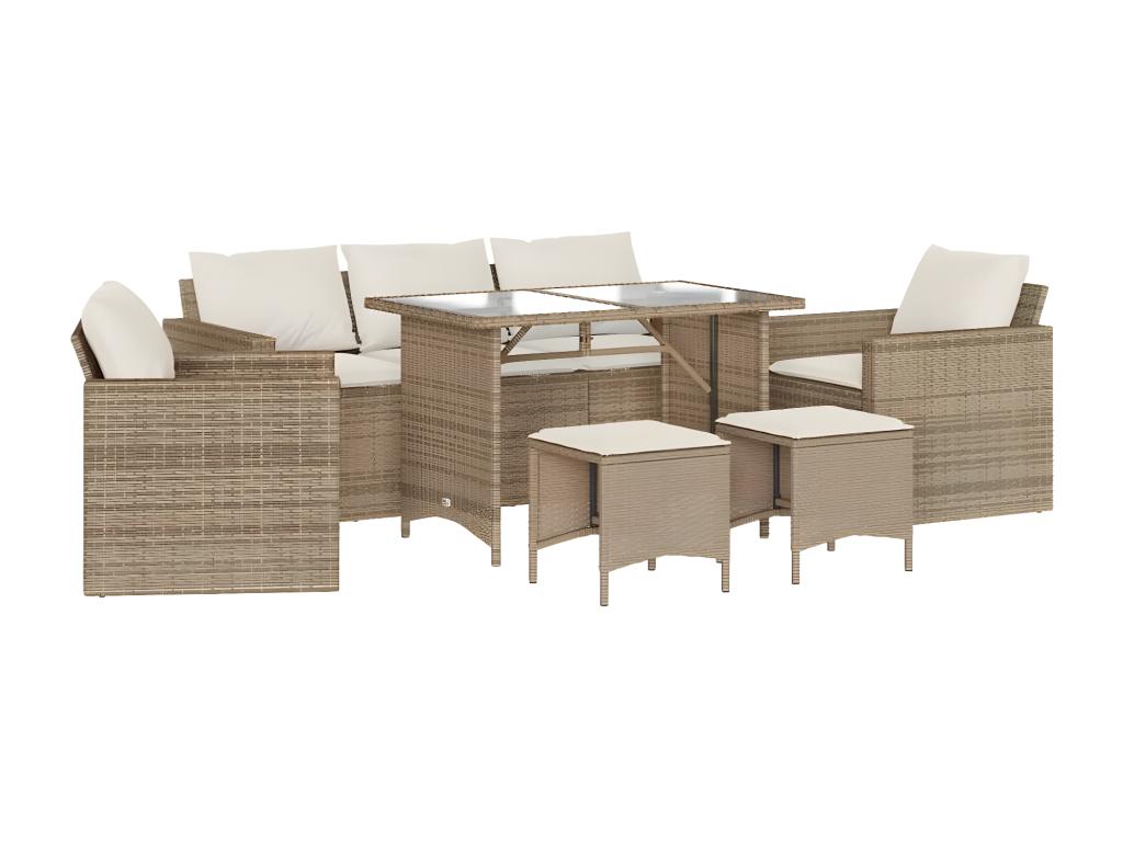 6-piece beige resin wicker garden furniture set with cushions VGGN56084