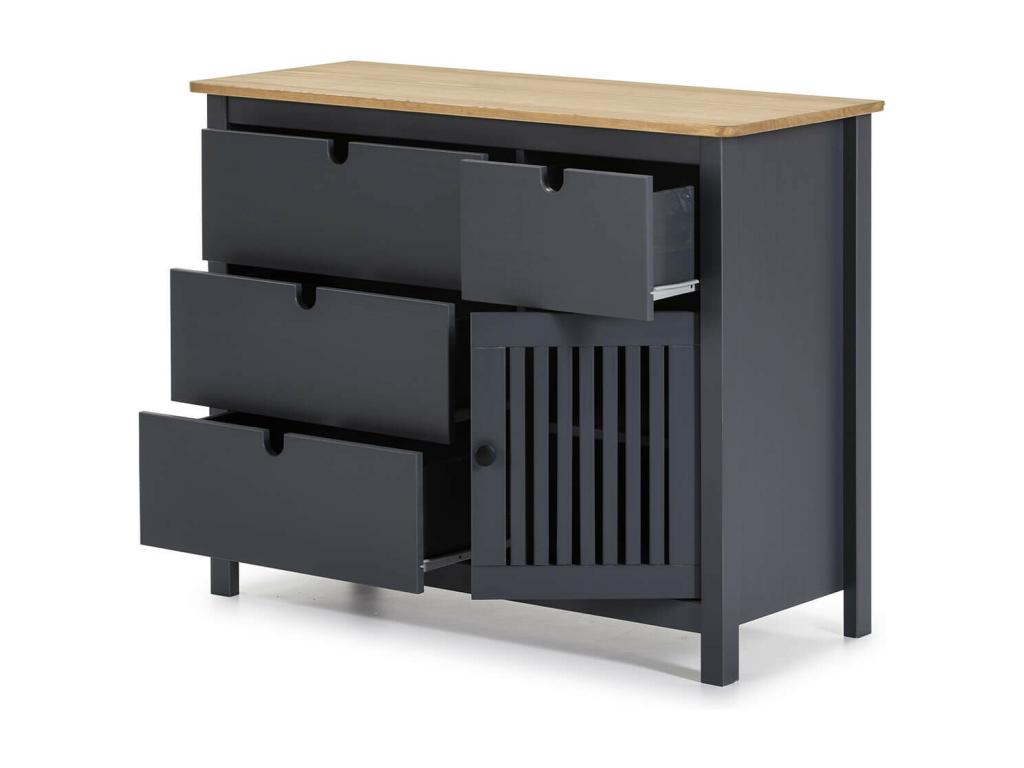 Elariva - Chest of Drawers with 4 Drawers and 1 Door, Waxed Wood and Dark Grey, SMPC50227