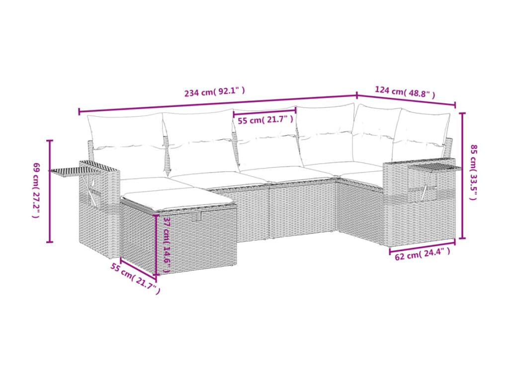 6-piece garden furniture set with cushions, meElariva beige woven resin QDTD03560