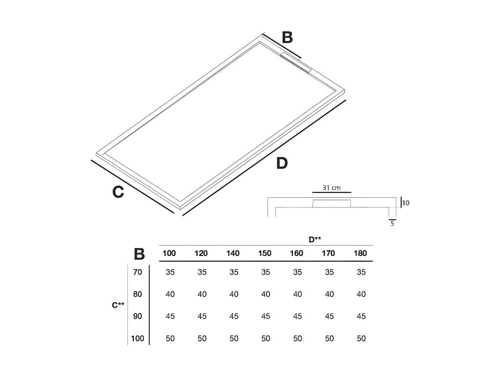 Extra-flat 80x140cm resin shower tray with anthracite slate finish HOEP63372