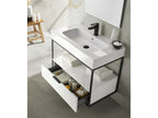 Bathroom cabinet with 1 wall-mounted drawer, glossy white with molded top - Length 100 x Height 54 x Depth 46 cm BPZJ63590