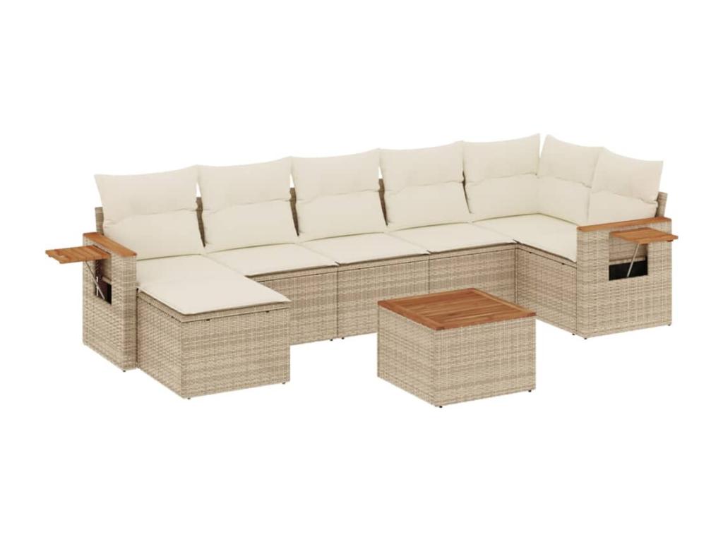 8-piece garden furniture set with cushions, beige woven resin TBTS58882