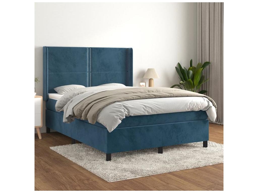 Bed base and mattress, Dark Blue 140x200 Velvet HMKR95294