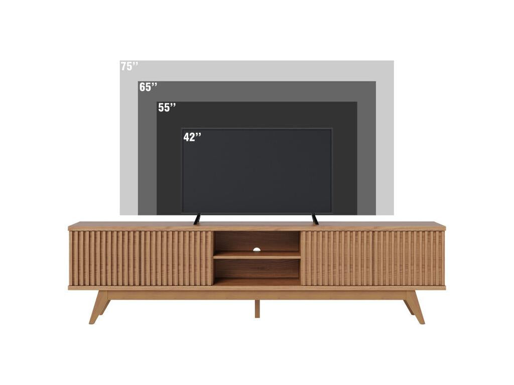 75-inch TV Stand, Oak Finish, Wooden Legs, 4 Doors, 8 Shelves, W 218 H 57 D 40 cm CXDB39191