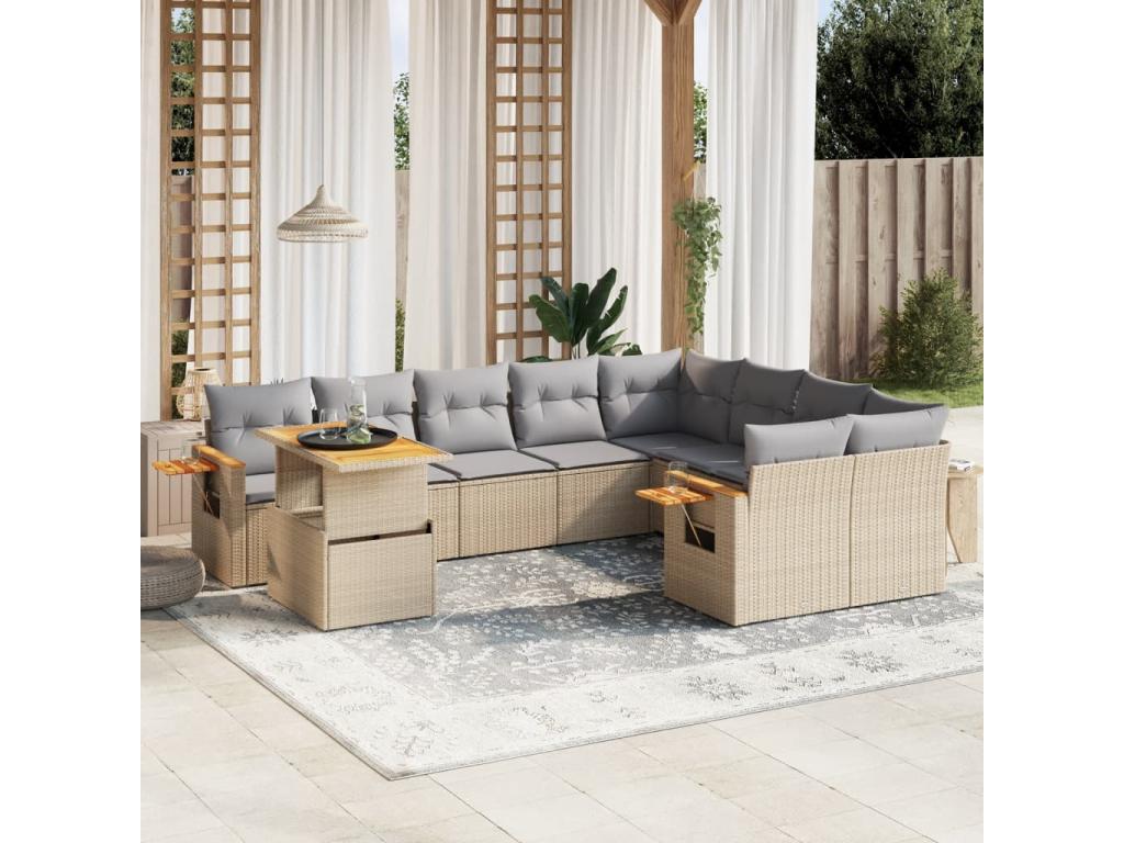 10-piece beige resin wicker garden furniture set with cushions UTWK42465
