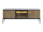 3-door TV unit with LEDs in MDF and smoked glass - Black and Natural - Lysvia VVNN65663