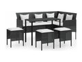 5-piece L-shaped sofa set with cushions, black woven resin DICV34355
