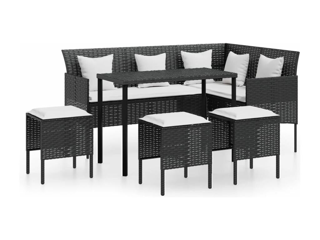 5-piece L-shaped sofa set with cushions, black woven resin DICV34355