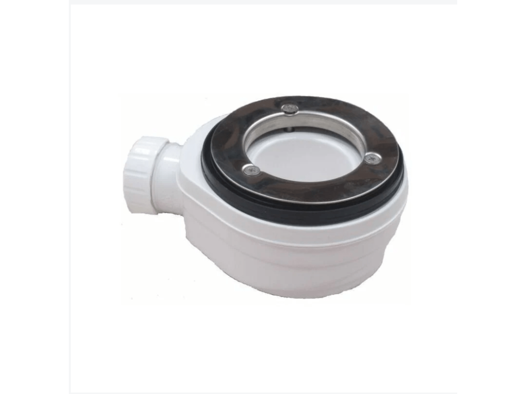 Shower tray 75x90 cm Extra Thin Line Light Grey Ral 7035 in Synthetic Resin and Marble Powder with Freestanding Drain OKCT24108