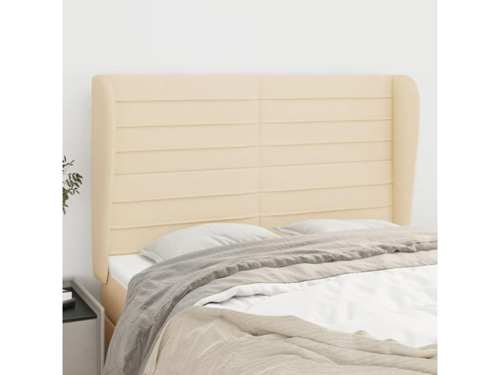 Headboard with wings, Cream, 147x23x118/128 cm, Fabric AIOP94913