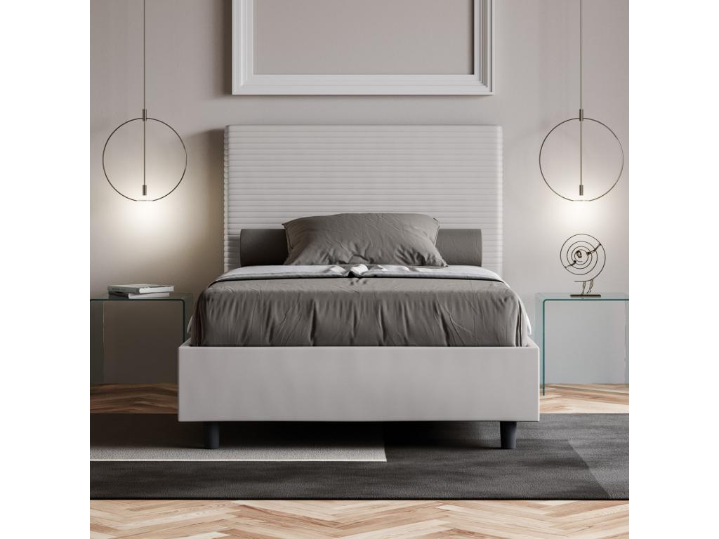 Single bed without slatted base, upholstered, 120x190 cm, white faux leather, Lysvia WDVQ53050