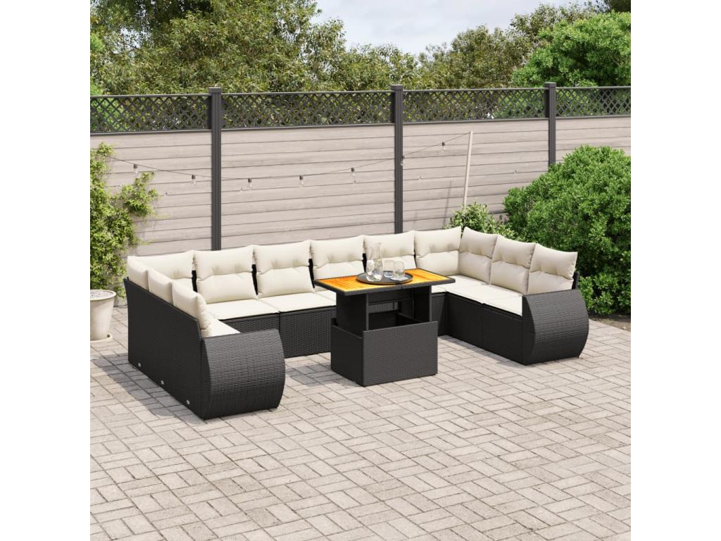 11-piece garden furniture set with cushions, black woven resin LLVV41258