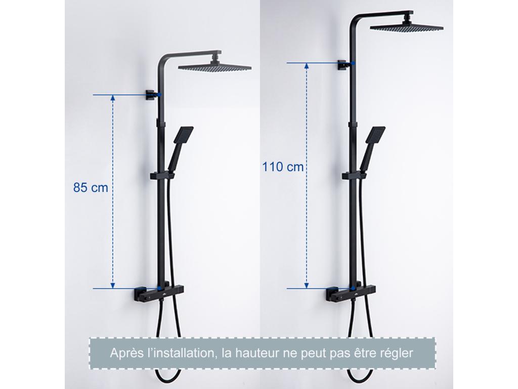 Thermostatic Shower Column, Black, Adjustable Height, Shower Column with Mixer Tap, Shower Mixer for Bathroom WPPL42367