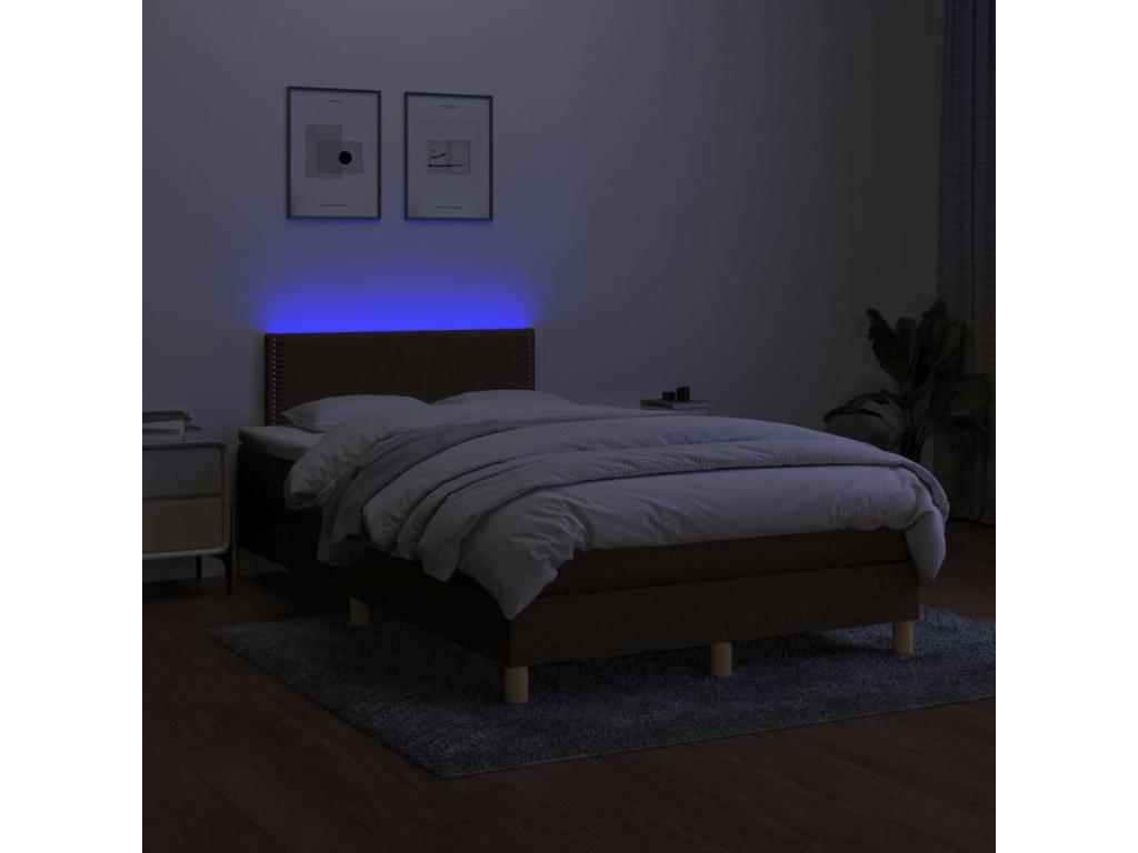 Upholstered bed base with mattress and LED lighting, dark brown, 120x200 cm, fabric LDBE08626