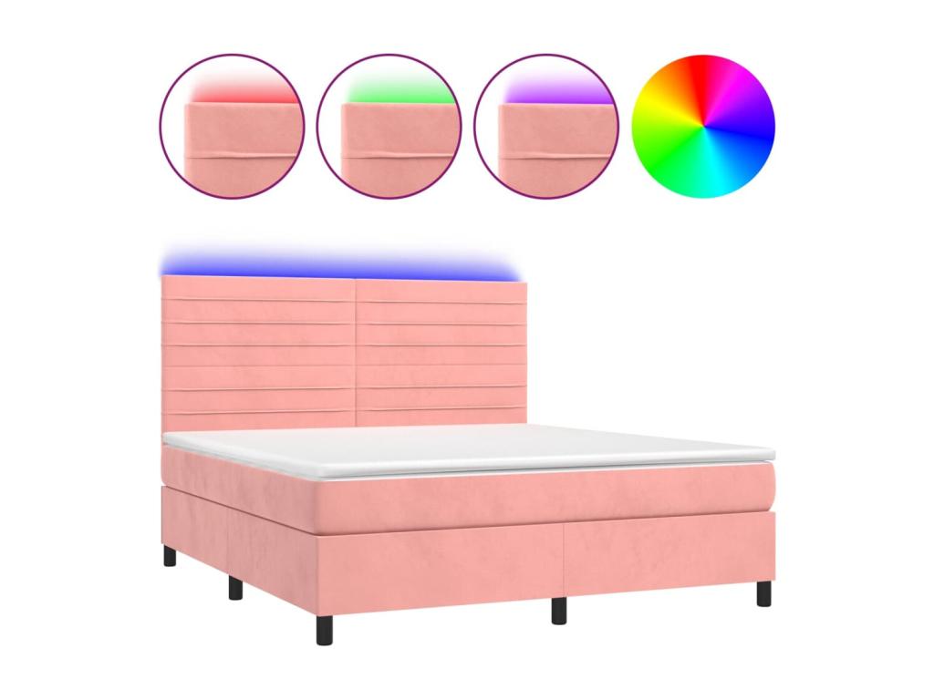 Upholstered bed base with mattress and LED light, Pink, 180x200 cm, Velvet, WMQI16335