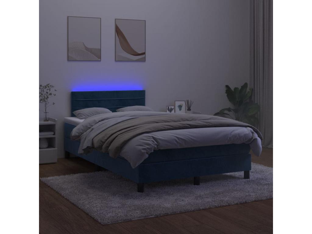 Bed base with mattress and dark blue LED lighting, 120x190 cm, KVPO39787