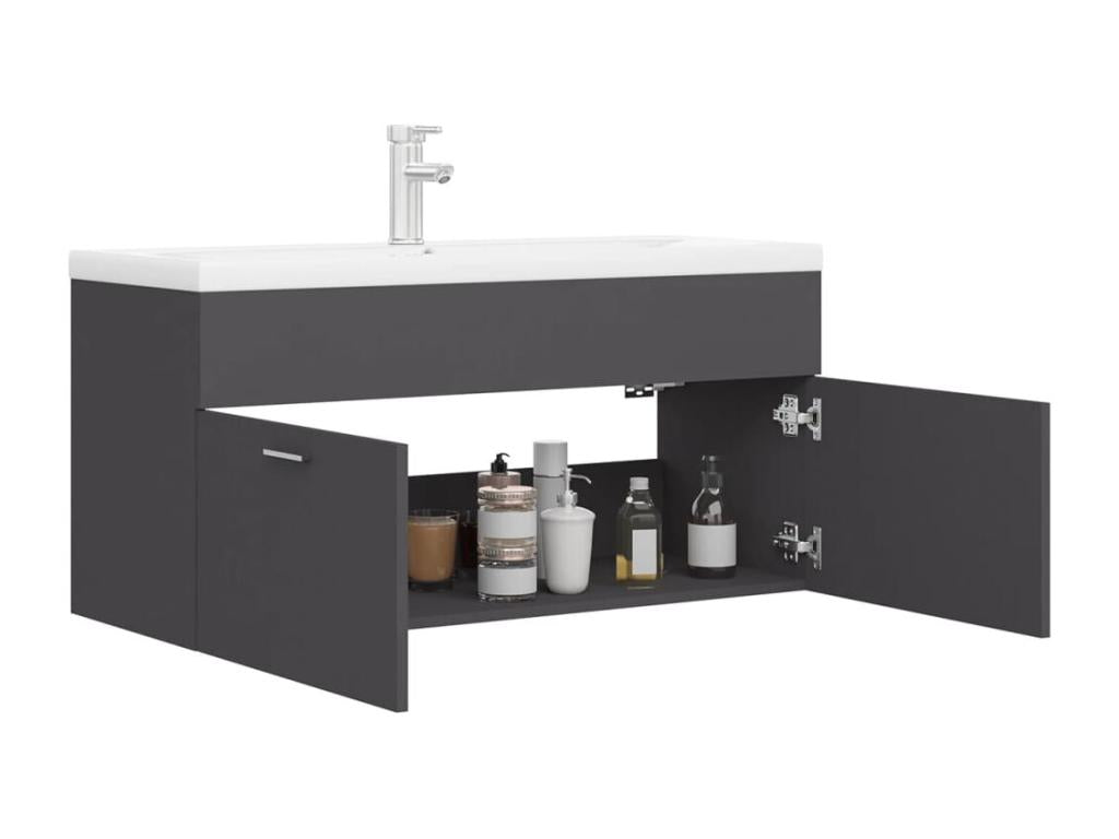 Sink cabinet with integrated basin, Grey, Chipboard WXTN11471
