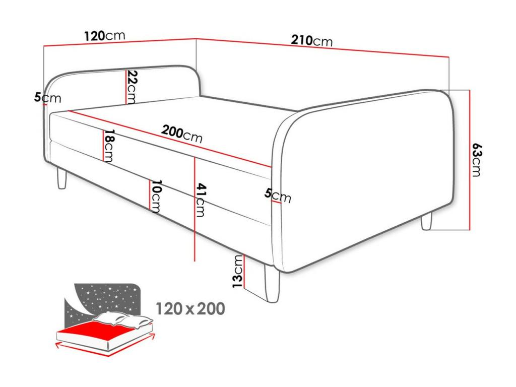 125cm Single Bed, Black, 120x200cm Upholstery, Slatted Base to 120x210x63cm UVSQ58261