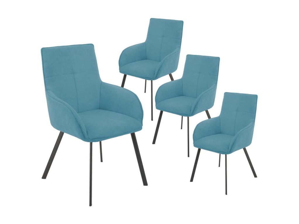 Elariva - Set of 4 Blue Armchairs with Matt Gray Base DXXV82568