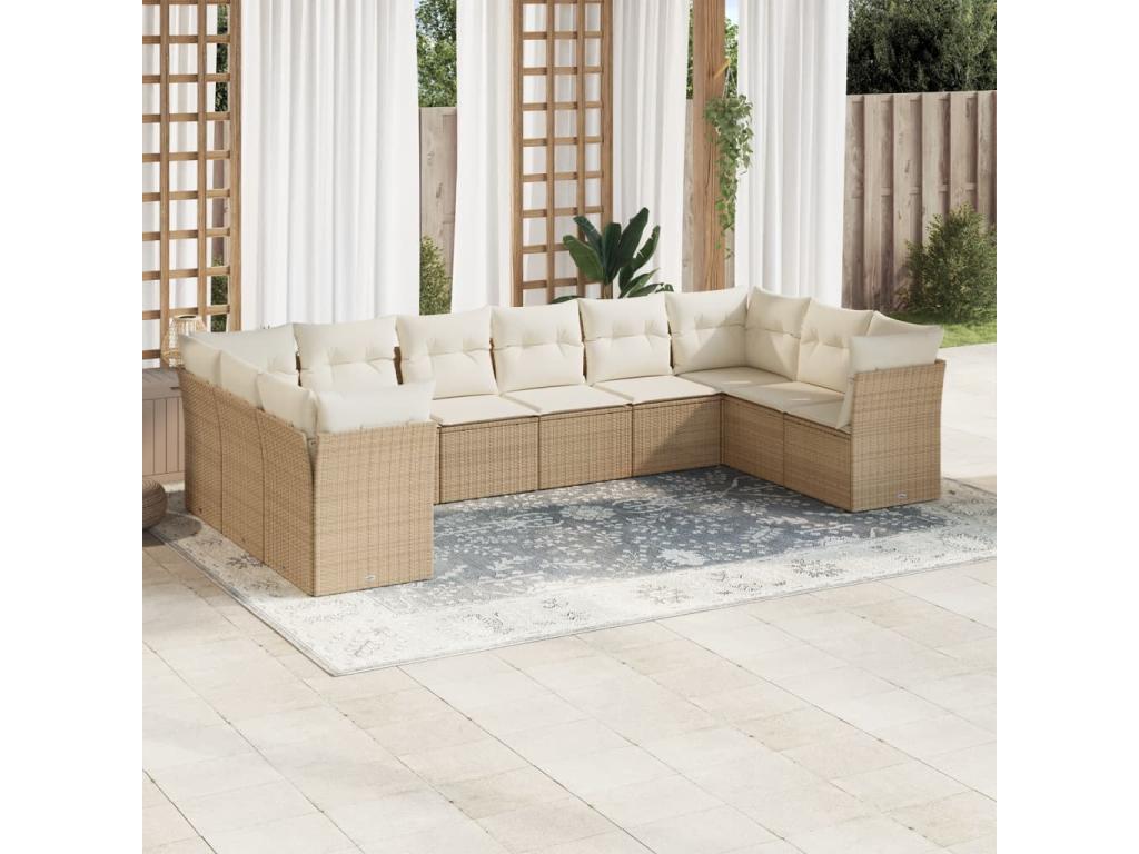 Garden furniture set with cushions, 10 pieces, beige woven resin FUDX94415