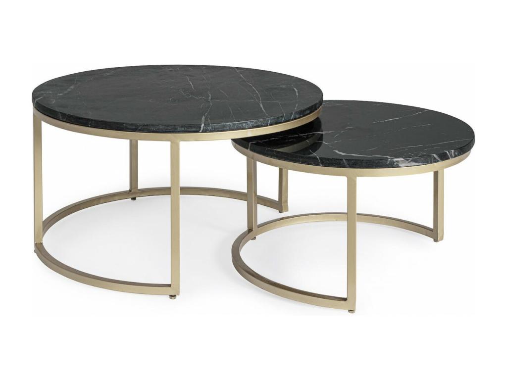 Elariva - Set of 2 round tables in black marble and steel PCUP65951