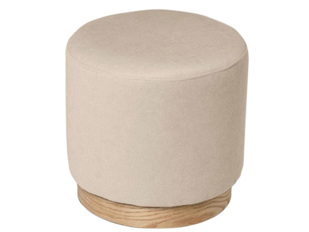 Round fabric pouf with wooden base, Elariva - Light Beige color LYCP50116