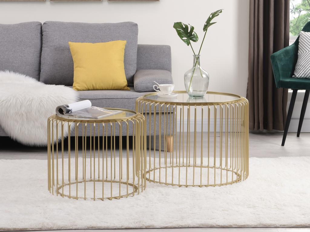 Set of 2 metal and glass coffee tables - Gold - Elariva VWNI26088