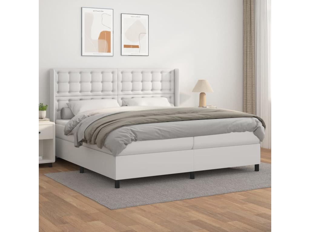 Upholstered bed base with mattress, white, 200x200cm, faux leather, GXAV35602