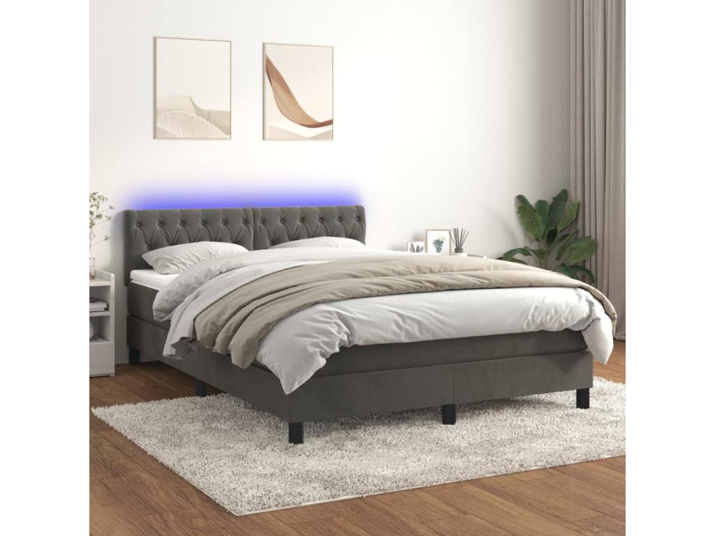 Bed base with LED mattress, dark grey, 140x190 BCVE03077