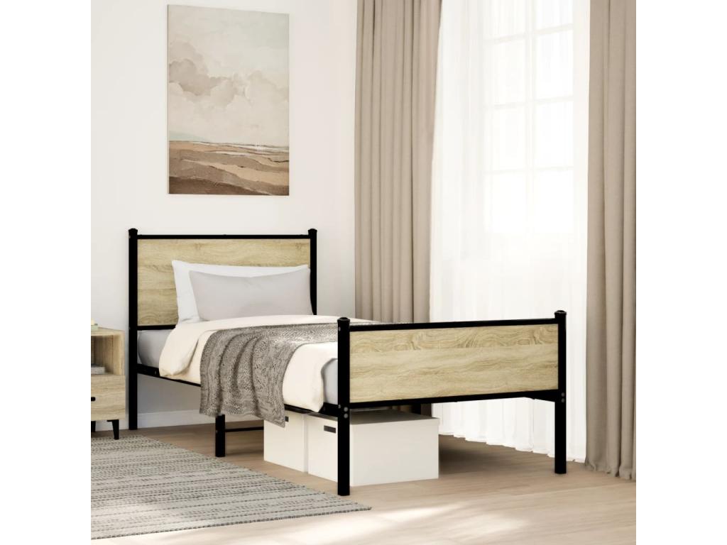 Metal bed frame without mattress, oak finish, 90x190 cm, MGRK97801