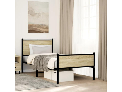Metal bed frame without mattress, oak finish, 90x190 cm, MGRK97801
