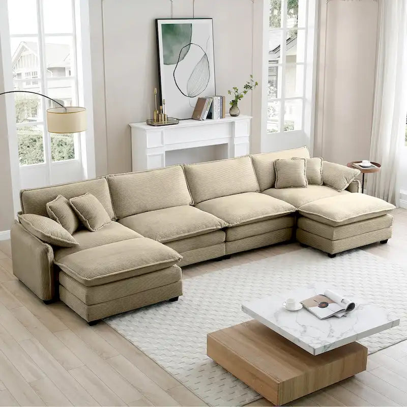 6-piece Corduroy U-Shaped Modular Sectional Sofa with 2 Ottomans