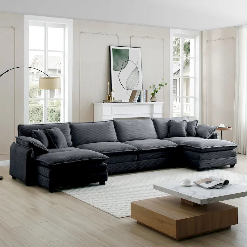 6-piece Corduroy U-Shaped Modular Sectional Sofa with 2 Ottomans