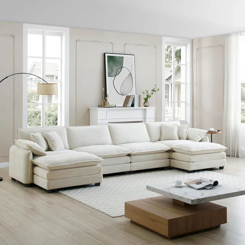 6-piece Corduroy U-Shaped Modular Sectional Sofa with 2 Ottomans