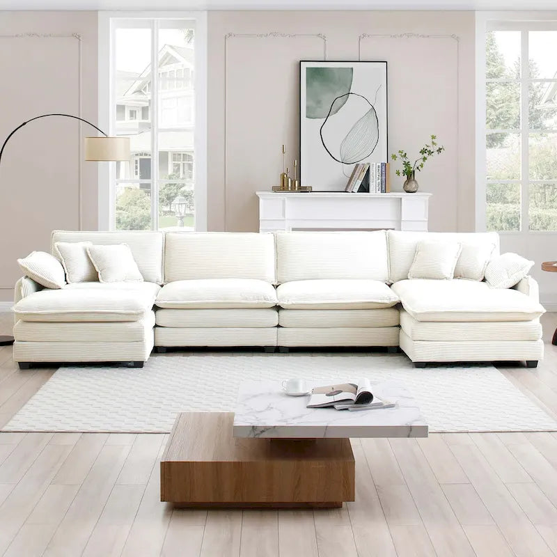 6-piece Corduroy U-Shaped Modular Sectional Sofa with 2 Ottomans