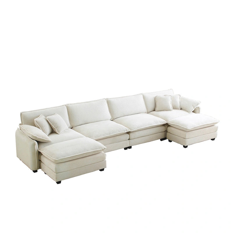 6-piece Corduroy U-Shaped Modular Sectional Sofa with 2 Ottomans