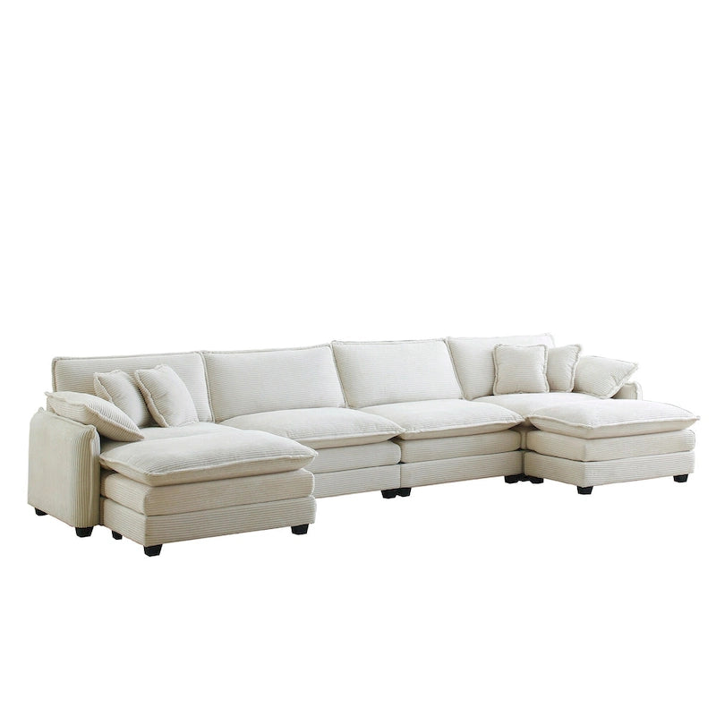 6-piece Corduroy U-Shaped Modular Sectional Sofa with 2 Ottomans