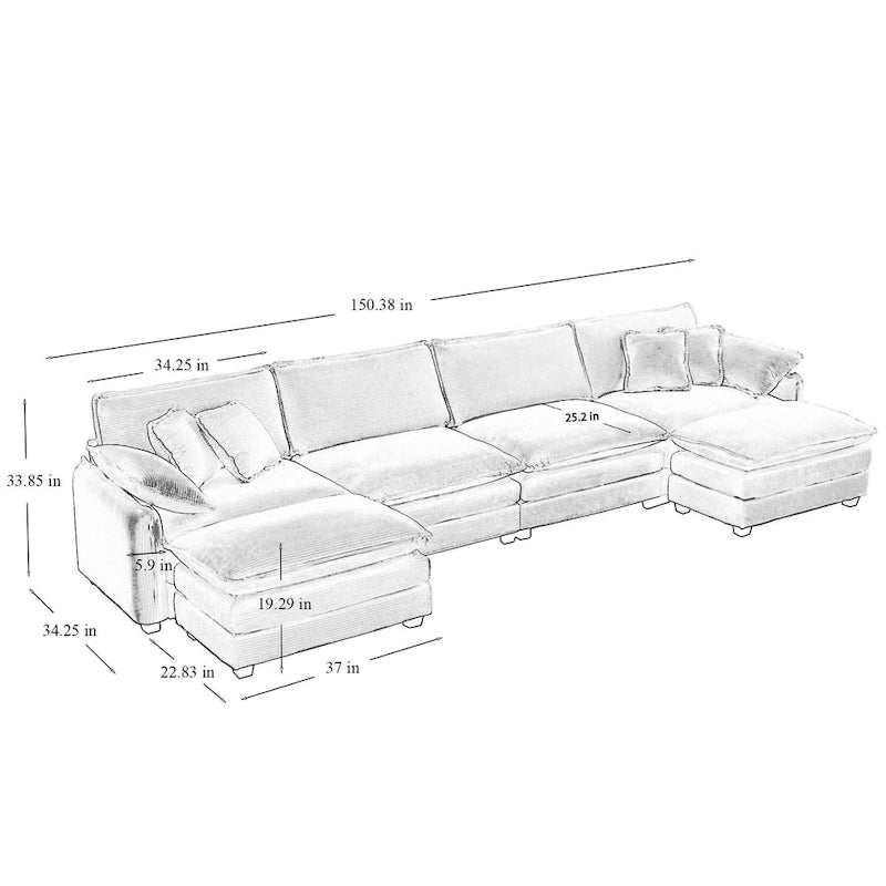6-piece Corduroy U-Shaped Modular Sectional Sofa with 2 Ottomans