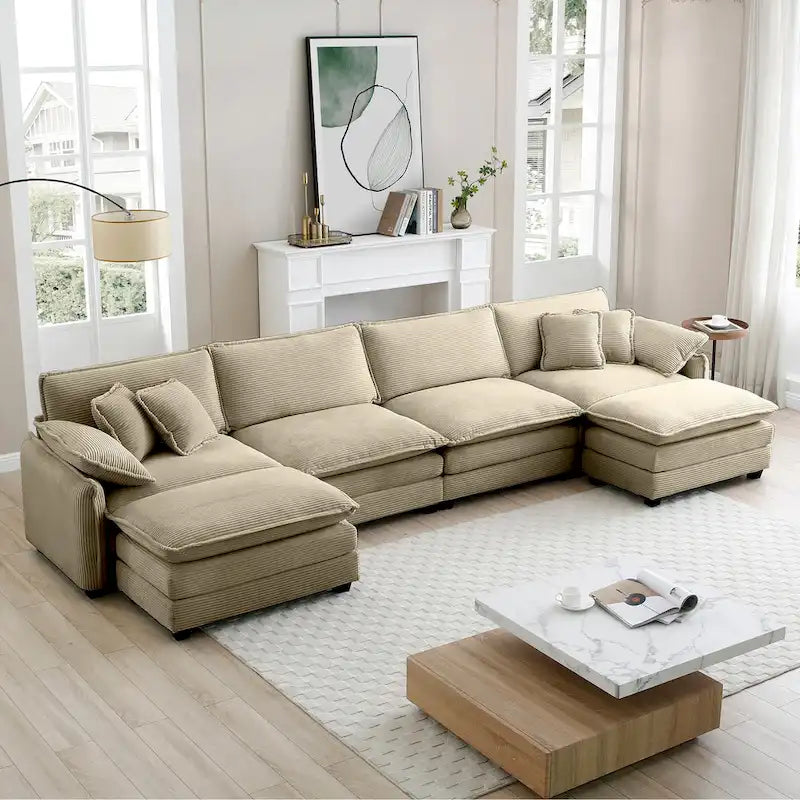 6-piece Corduroy U-Shaped Modular Sectional Sofa with 2 Ottomans