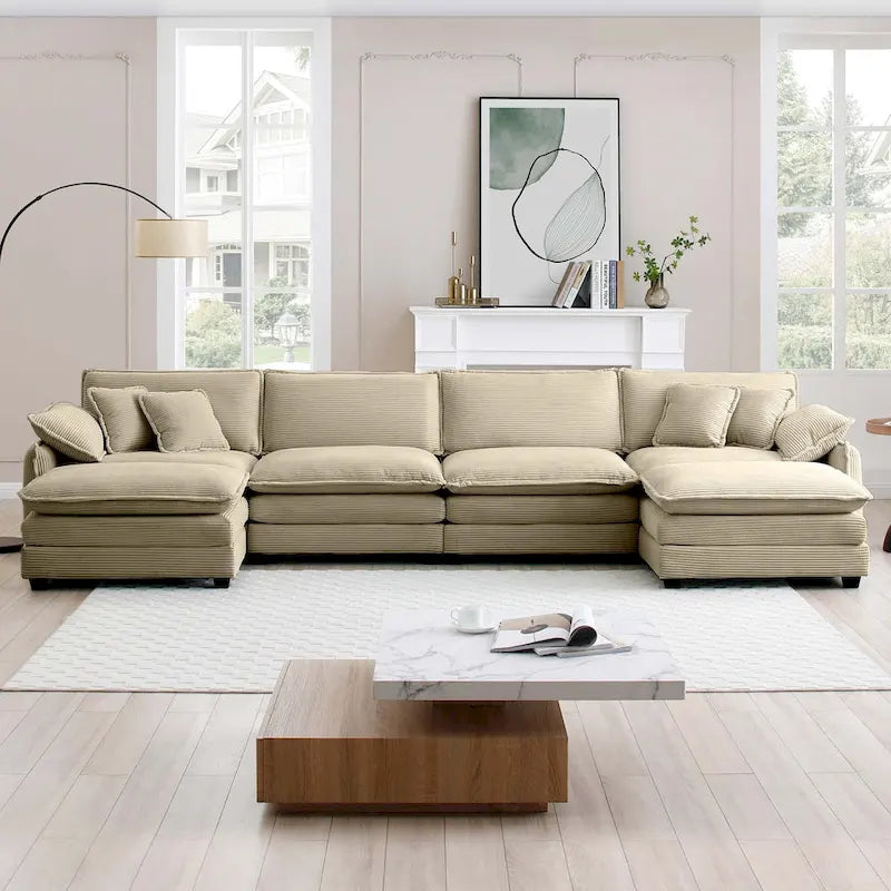 6-piece Corduroy U-Shaped Modular Sectional Sofa with 2 Ottomans