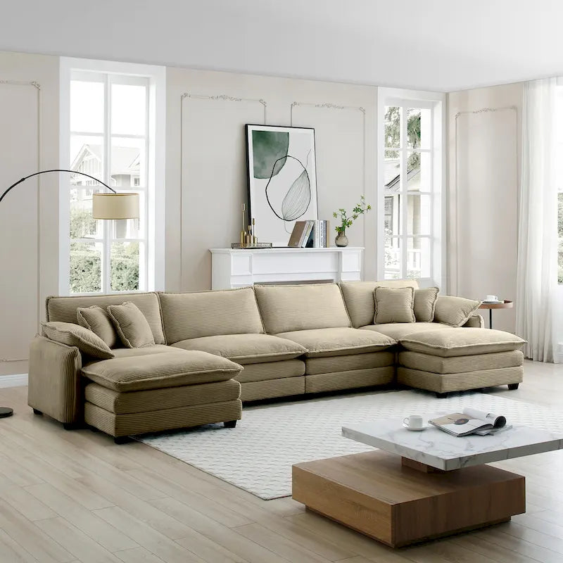 6-piece Corduroy U-Shaped Modular Sectional Sofa with 2 Ottomans