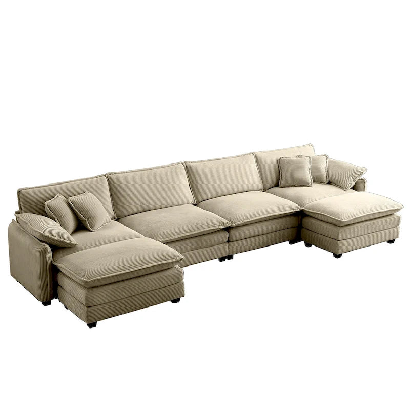 6-piece Corduroy U-Shaped Modular Sectional Sofa with 2 Ottomans