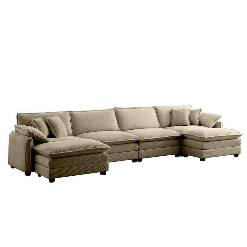 6-piece Corduroy U-Shaped Modular Sectional Sofa with 2 Ottomans