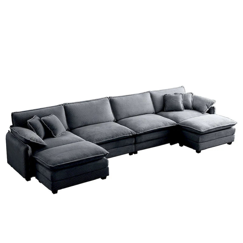 6-piece Corduroy U-Shaped Modular Sectional Sofa with 2 Ottomans