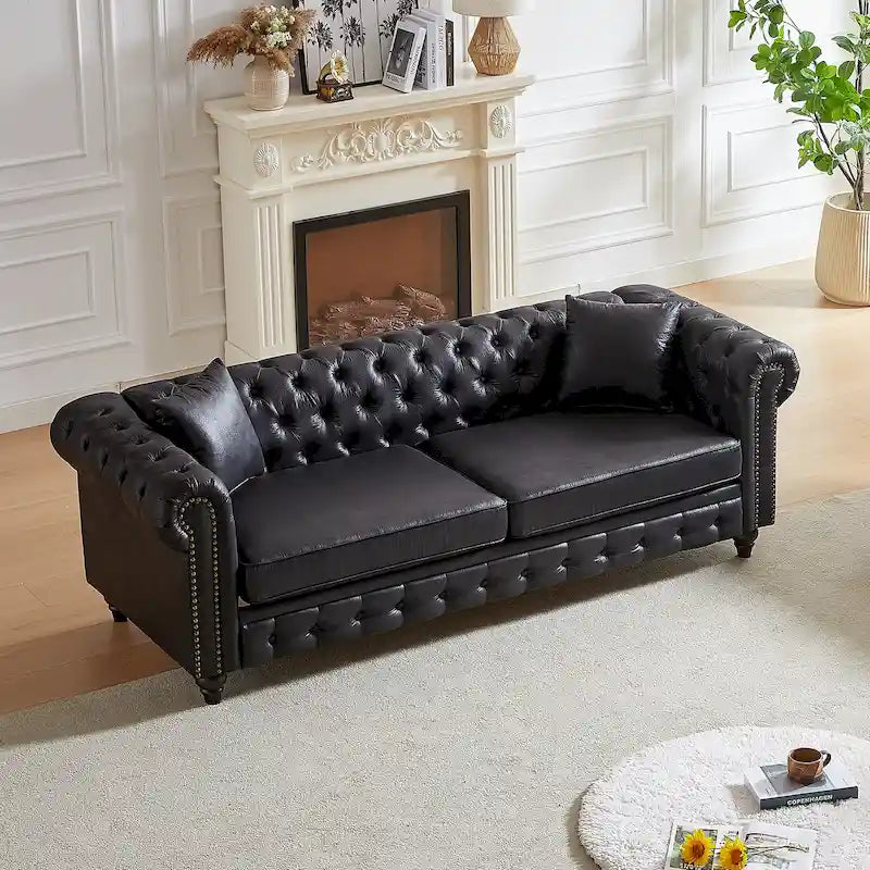Chesterfield 85.5 Tech Fabric 3-seater Sofa with Cushions