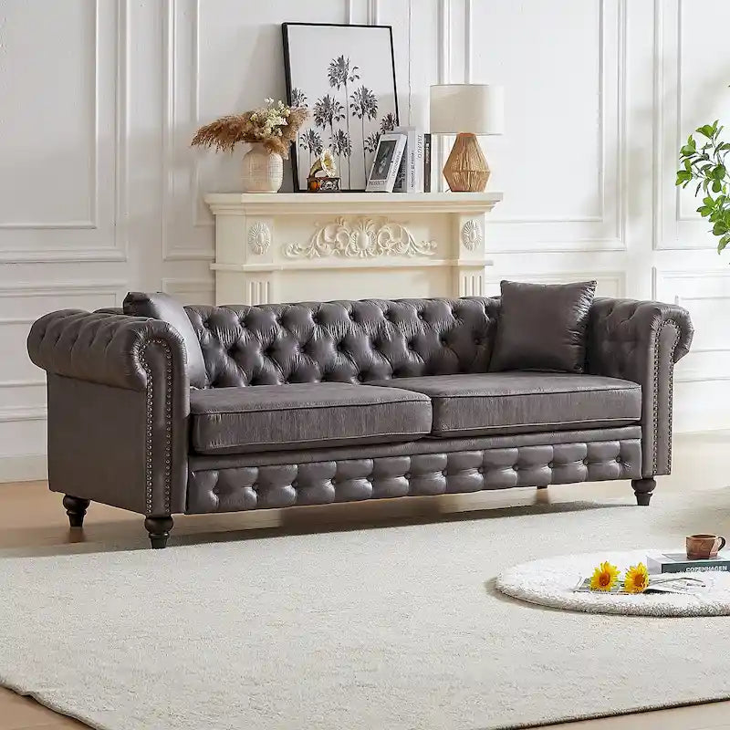 Chesterfield 85.5 Tech Fabric 3-seater Sofa with Cushions