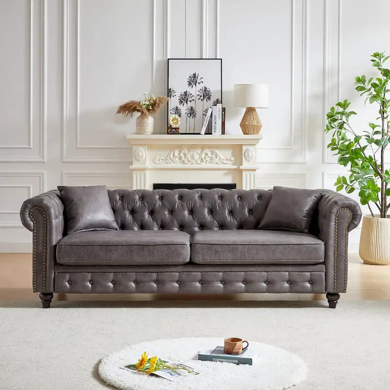 Chesterfield 85.5 Tech Fabric 3-seater Sofa with Cushions
