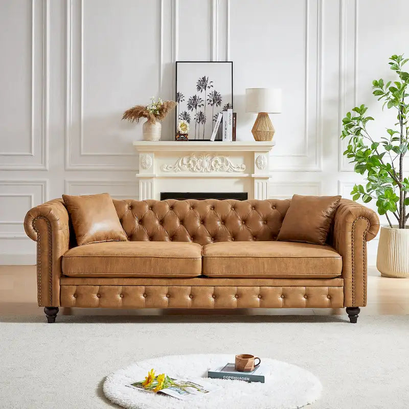 Chesterfield 85.5 Tech Fabric 3-seater Sofa with Cushions