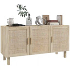 Sideboard Buffet Cabinet, Kitchen Cabinet, Coffee Bar Cabinet with 3 Rattan Doors and Adjustable Shelves, Natural Mixed