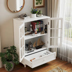 Minimalist Buffet Cabinet with Double Glass Doors and Drawer, Wooden Storage Sideboard Cupboard for Living room, Hallway